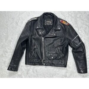 Vintage First Genuine Motorcycle Grunge Distressed Leather Jacket size Med/Large